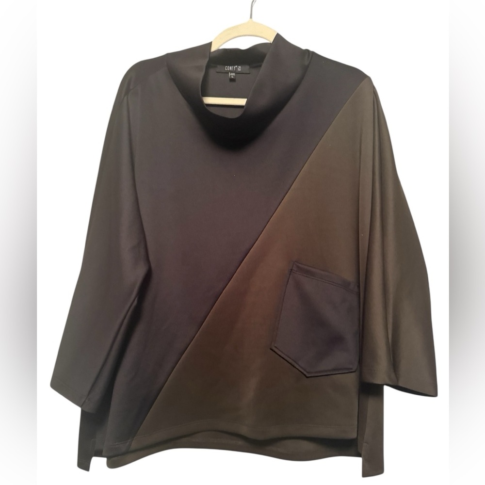 Comfy USA Large Asymmetrical Two Color Pocket Blouse Size Large Langenlook